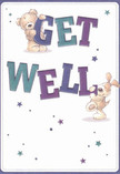 Full of playful optimism, this illustrated get well card spotlights two adorable figures: a cuddly bear and a lively puppy, each interacting with the vibrant 'Get Well' message bursting across the page. The deep blues and rich teals of the bold lettering are elevated by a gentle cream background, evoking the lively yet soothing palette of Flowers South Wimbledon's freshest arrangements. Clusters of shimmering stars are sprinkled throughout, adding a light-hearted touch reminiscent of joyful recovery celebrations near Merton Abbey Mills. The bear's inviting fluff and the pup's soft ears practically invite a comforting embrace, echoing the care we put into every bouquet dispatched across South Wimbledon. The artwork's warmth and sincerity deliver more than a message-they radiate gentle assurance and heartfelt support, making this card a perfect companion for wishing neighbours and loved ones well within our vibrant Wimbledon community.